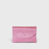 JONES + CO rose cowhide envelope pouch with a solid brass stud fastener, handmade in Portland.