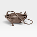 JONES + CO Bon-Bon Cords shoulder bag in shiny taupe Italian calf leather with a pleated design and palladium hardware