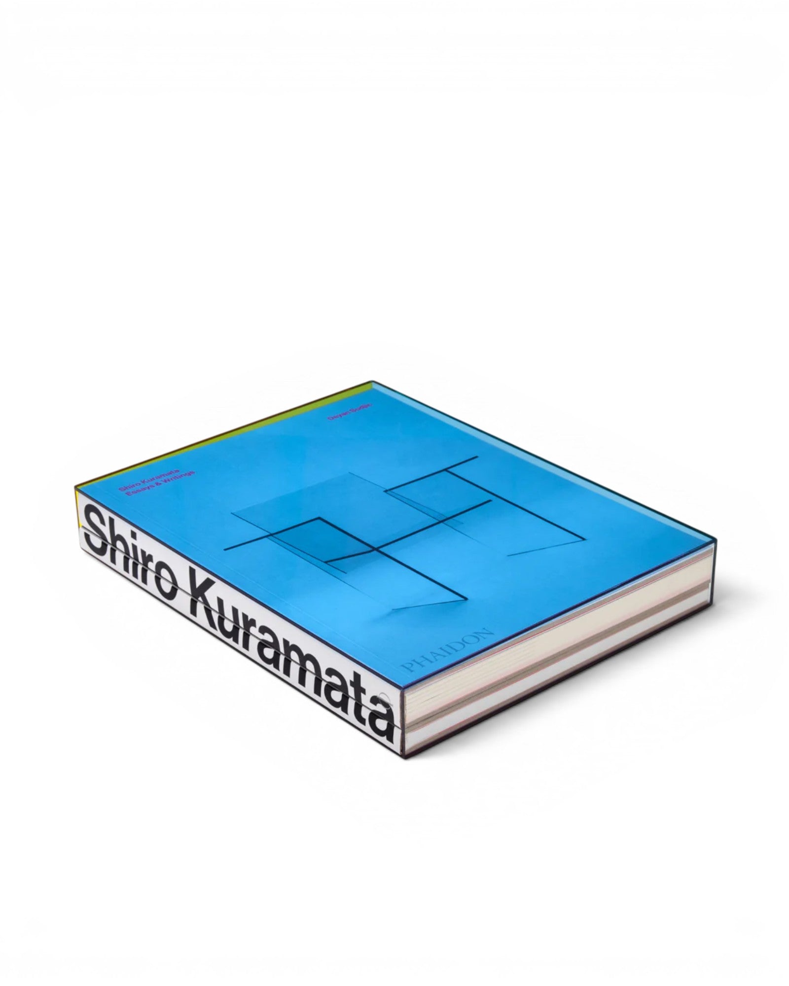 JONES + CO Shiro Kuramata monograph book in a blue acrylic slipcase featuring minimalist design and typography