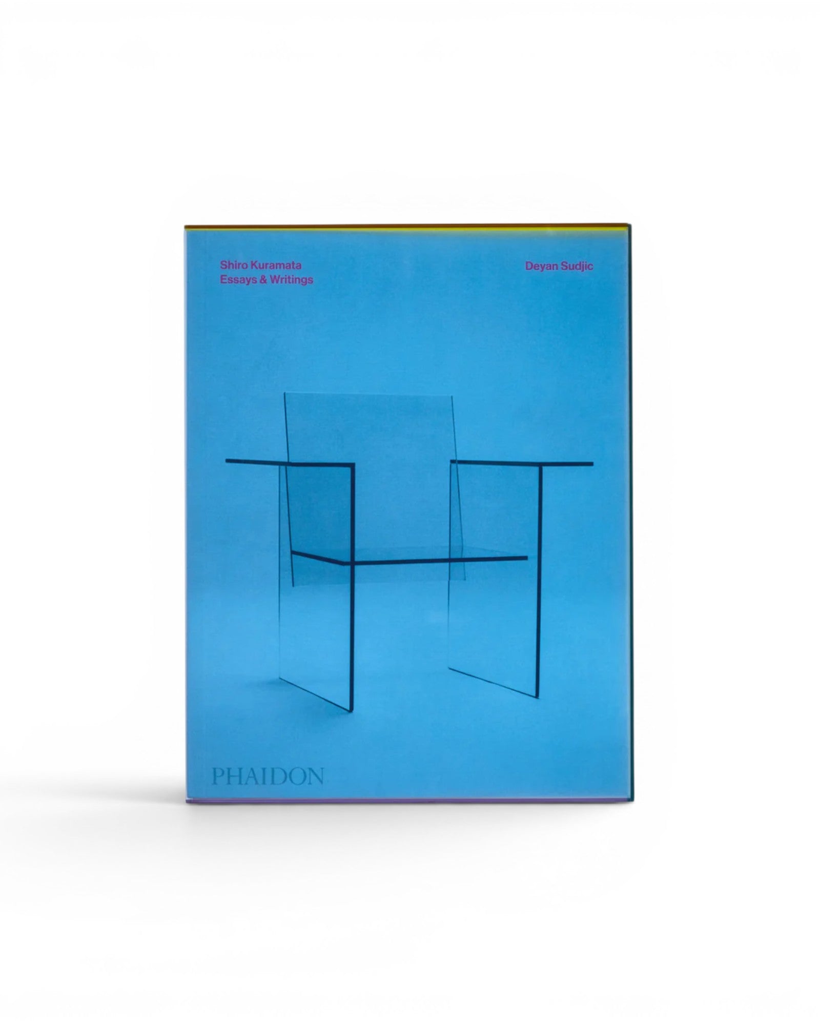 JONES + CO Shiro Kuramata monograph book featuring a blue acrylic cover with a minimalist chair design illustration.