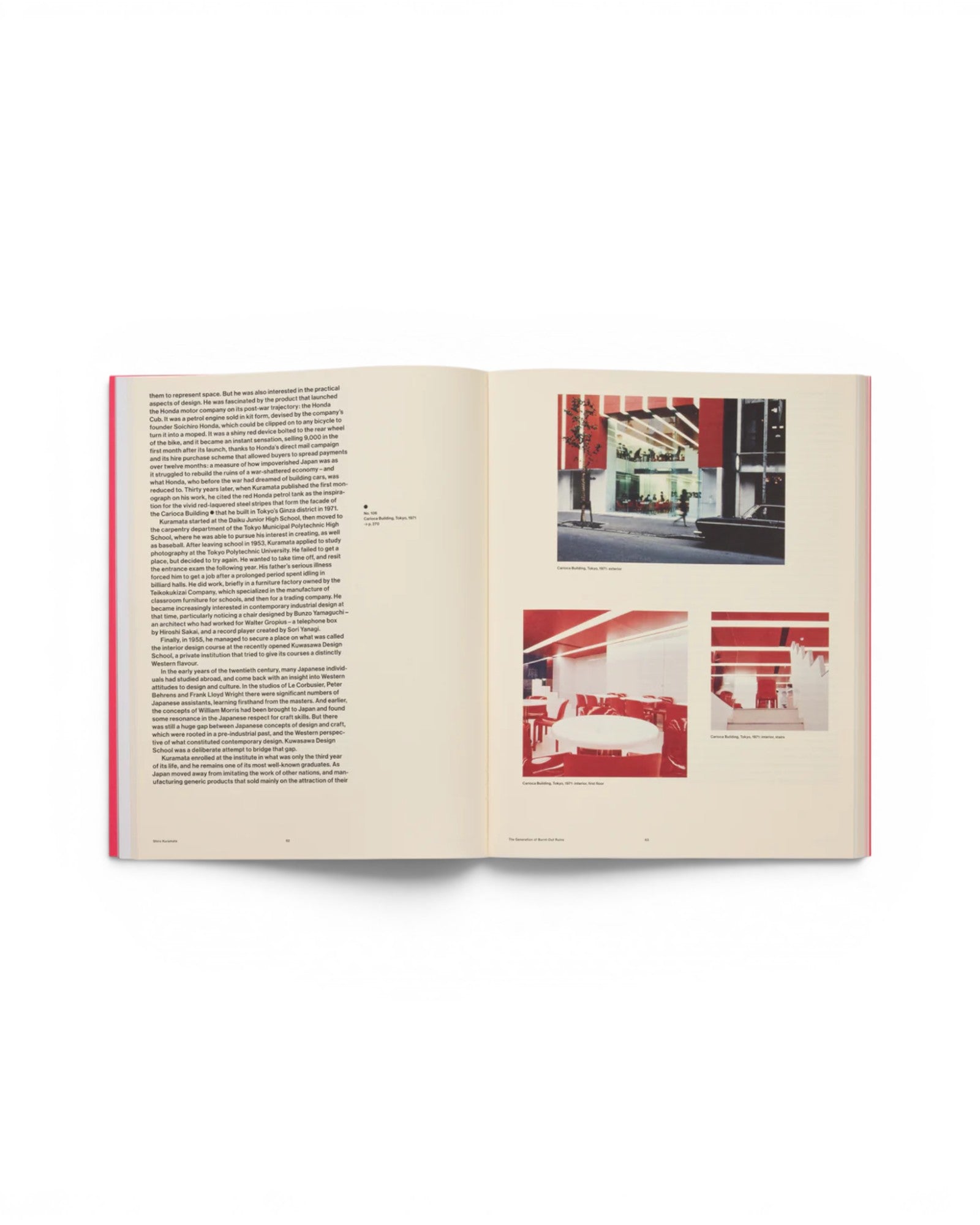 JONES + CO Shiro Kuramata monograph open book showing interior design photography and text on white pages