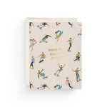JONES + CO Shreds birthday card featuring a skater pattern on recycled paper with gold foil lettering