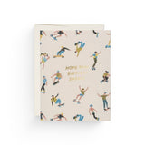 JONES + CO Shreds birthday card featuring a skater pattern on recycled paper with gold foil lettering