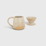 JONES + CO handmade stoneware pitcher and pour over coffee set with a soft glaze and raw clay base.