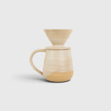 JONES + CO handmade stoneware pitcher and pour over coffee set with a soft glaze and exposed raw clay base.