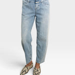 JONES + CO Stover-X light blue organic cotton relaxed fit jeans with signature X-pockets and cropped leg