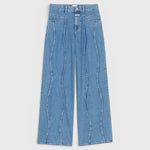 JONES + CO Tali-X wide-leg denim jeans in mid blue with signature curved seaming and high-waist fit.