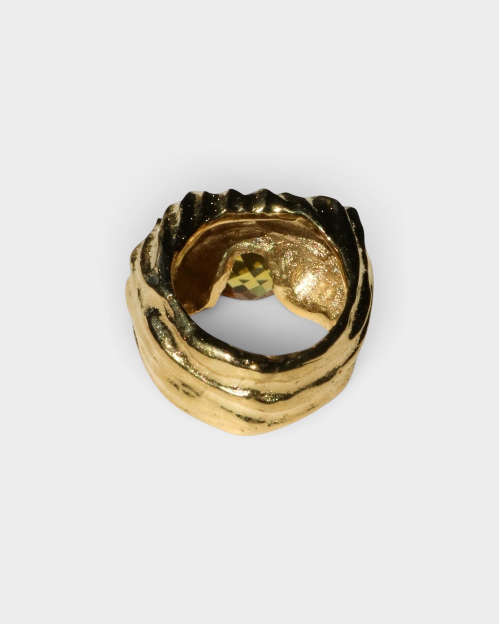 JONES + CO Theo chunky sculptural sterling silver statement ring featuring a warm faceted citrine stone