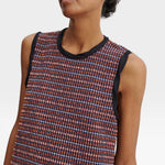 JONES + CO Valley midi dress in russet Stretchy Check fabric with black contrast binding at the scoop neckline