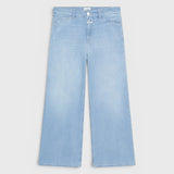 JONES + CO Wera light blue super-stretch denim jeans with a high waist and relaxed cropped leg fit.