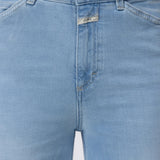 JONES + CO Wera light blue super-stretch denim jeans with a high waist and button fly detail.