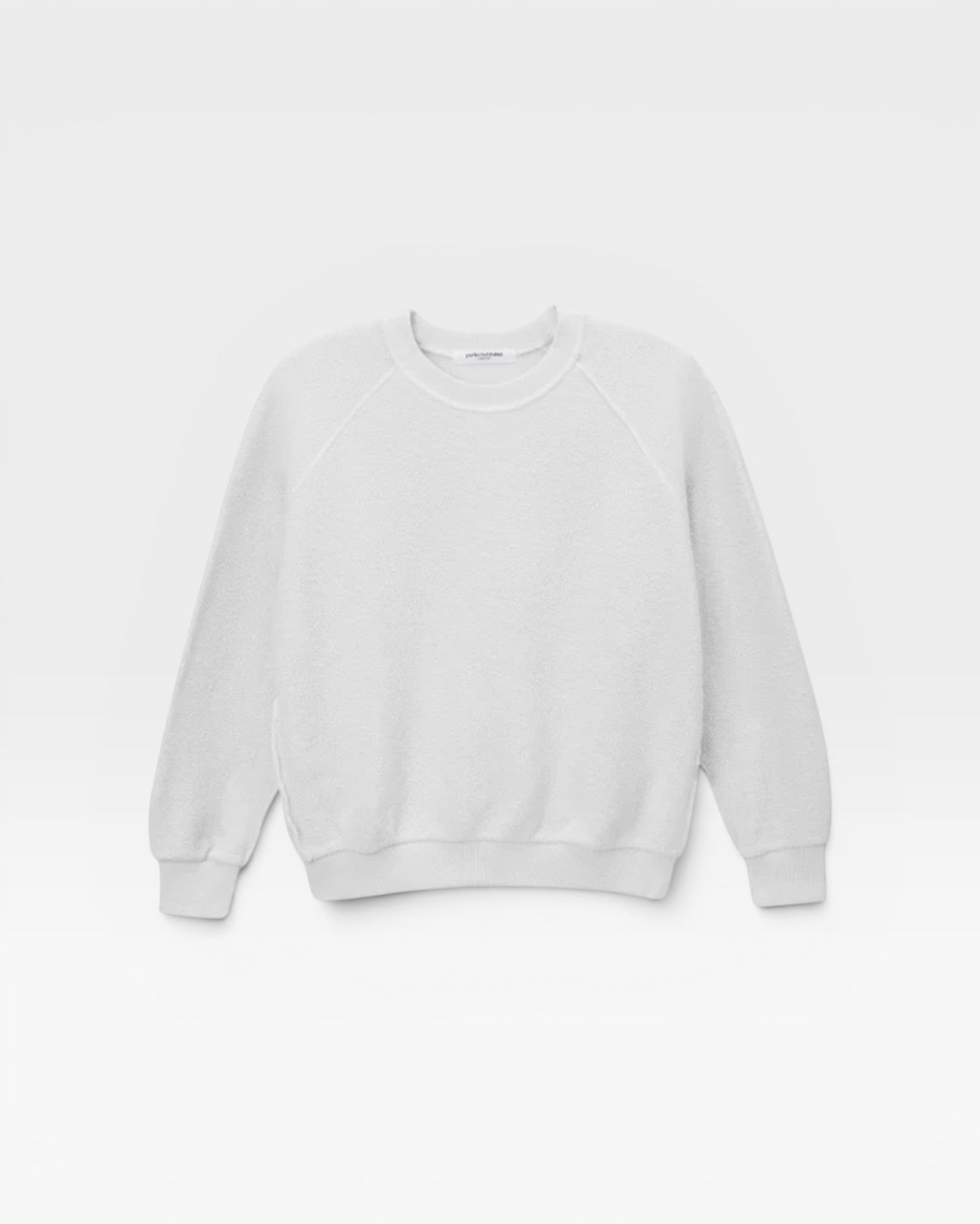 JONES + CO white Ziggy sweatshirt with a crew neck and cropped sleeves in a soft textured fabric
