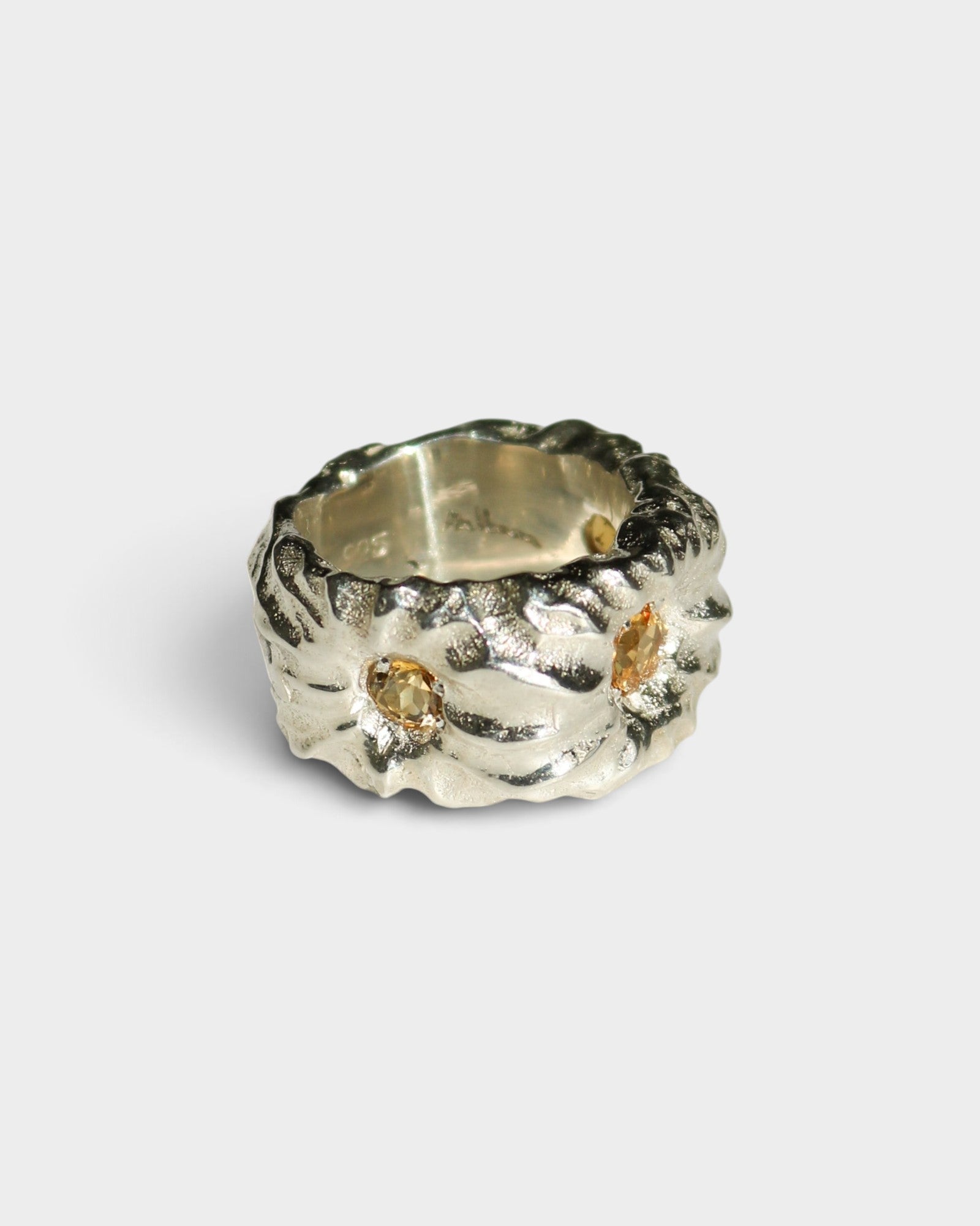 JONES + CO Willow chunky sculptural sterling silver ring with citrine stones, handmade in Taxco.