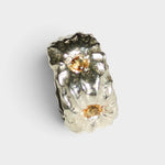 JONES + CO Willow chunky sterling silver ring featuring two citrine stones in a sculptural, handmade design.