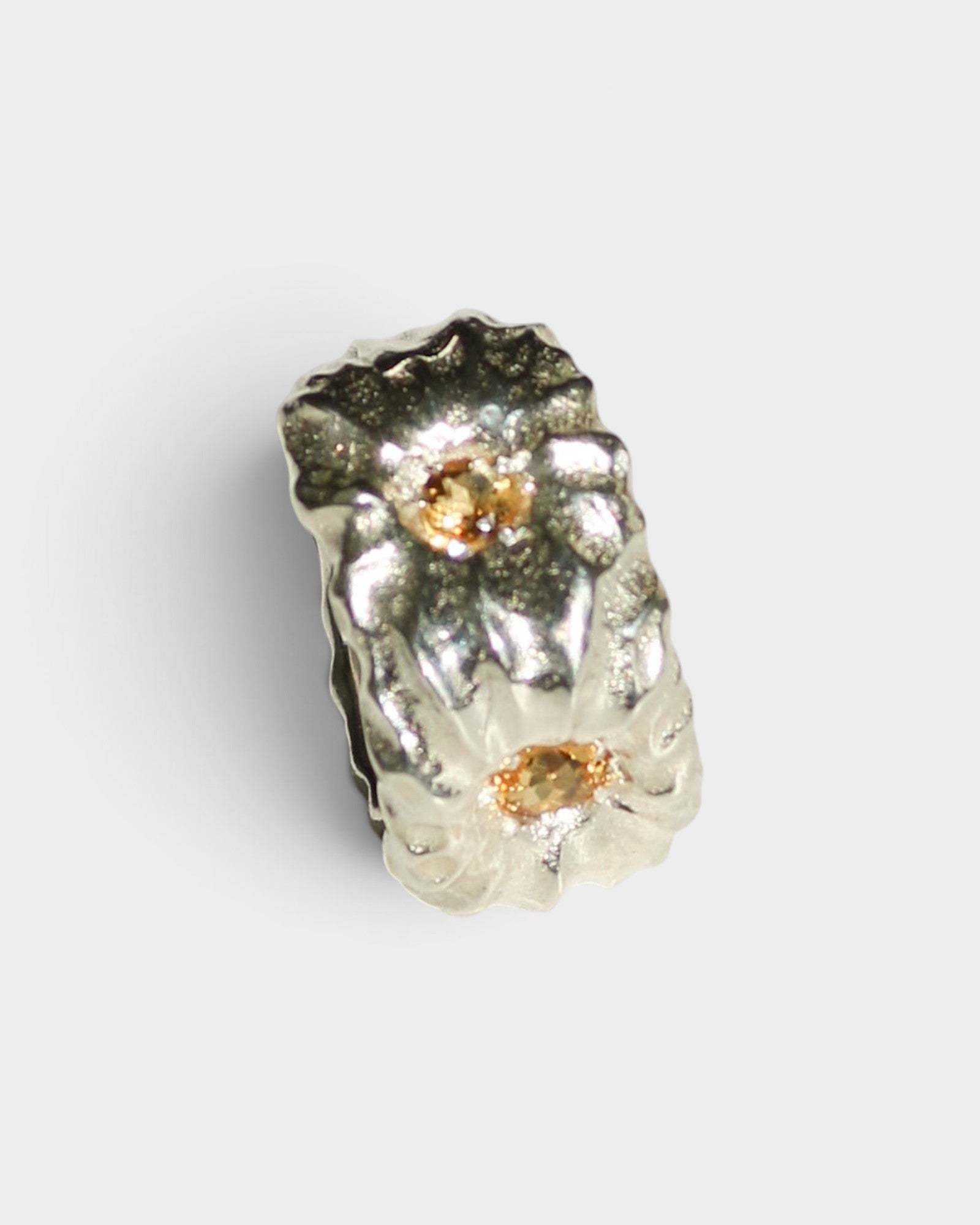 JONES + CO Willow chunky sterling silver ring featuring two citrine stones in a sculptural, handmade design.