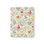 JONES + CO Woodland Critters Oh Baby card featuring a diamond pattern with flowers, hearts, and cute forest animals.