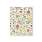 JONES + CO Woodland Critters Oh Baby card featuring a diamond pattern with flowers, hearts, and cute forest animals.