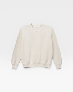 JONES + CO Ziggy sweatshirt in sugar off-white with a textured finish and cropped sleeves on a plain background.