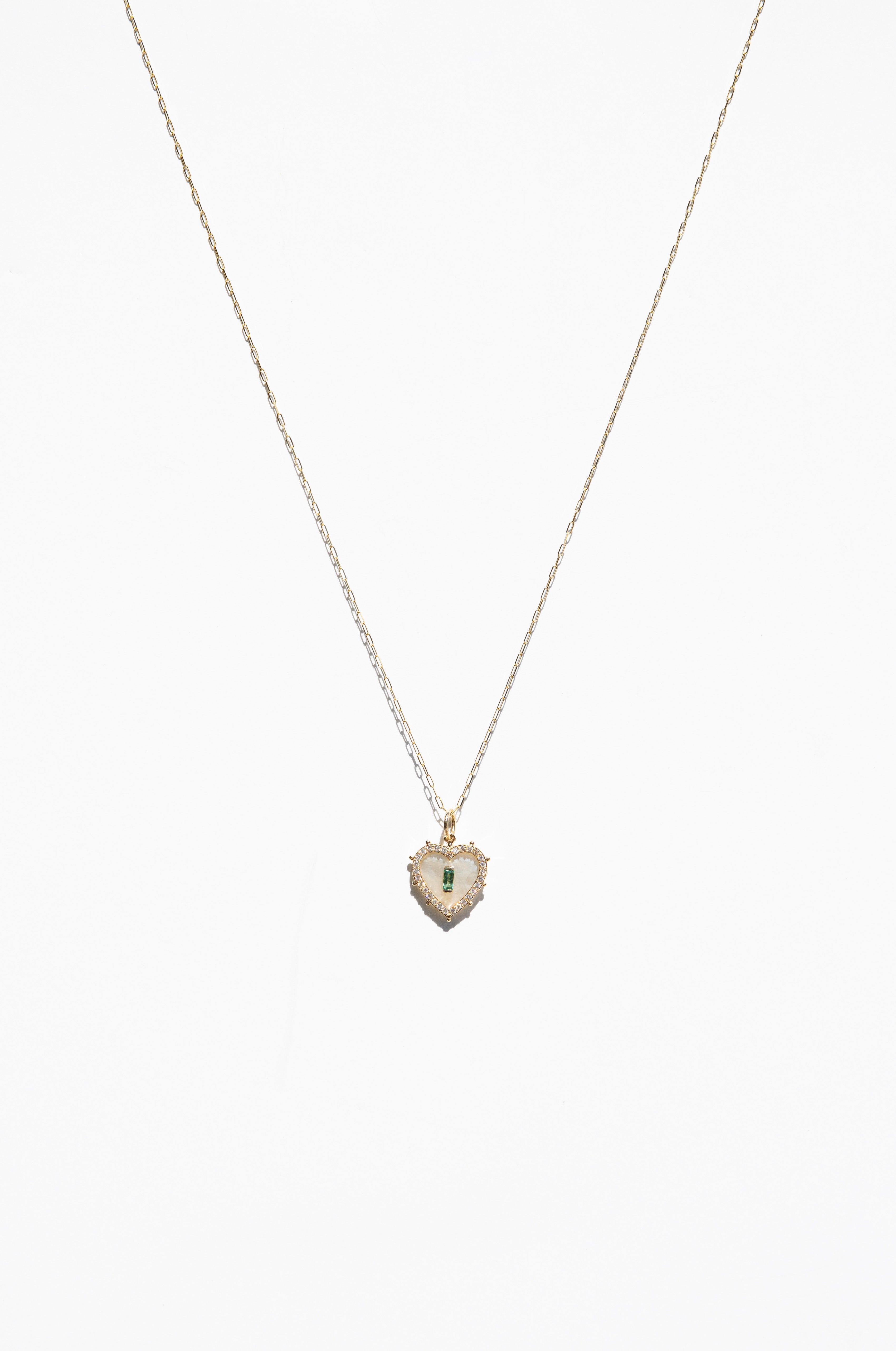 14K Abalone Heart Charm on long chain