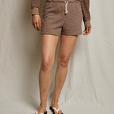Perfect White Tee Bennie Shorts - Mocha Charcoal Stripe