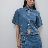 Short-sleeved Denim Shirt - Mid Blue