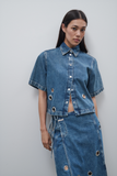 Short-sleeved Denim Shirt - Mid Blue