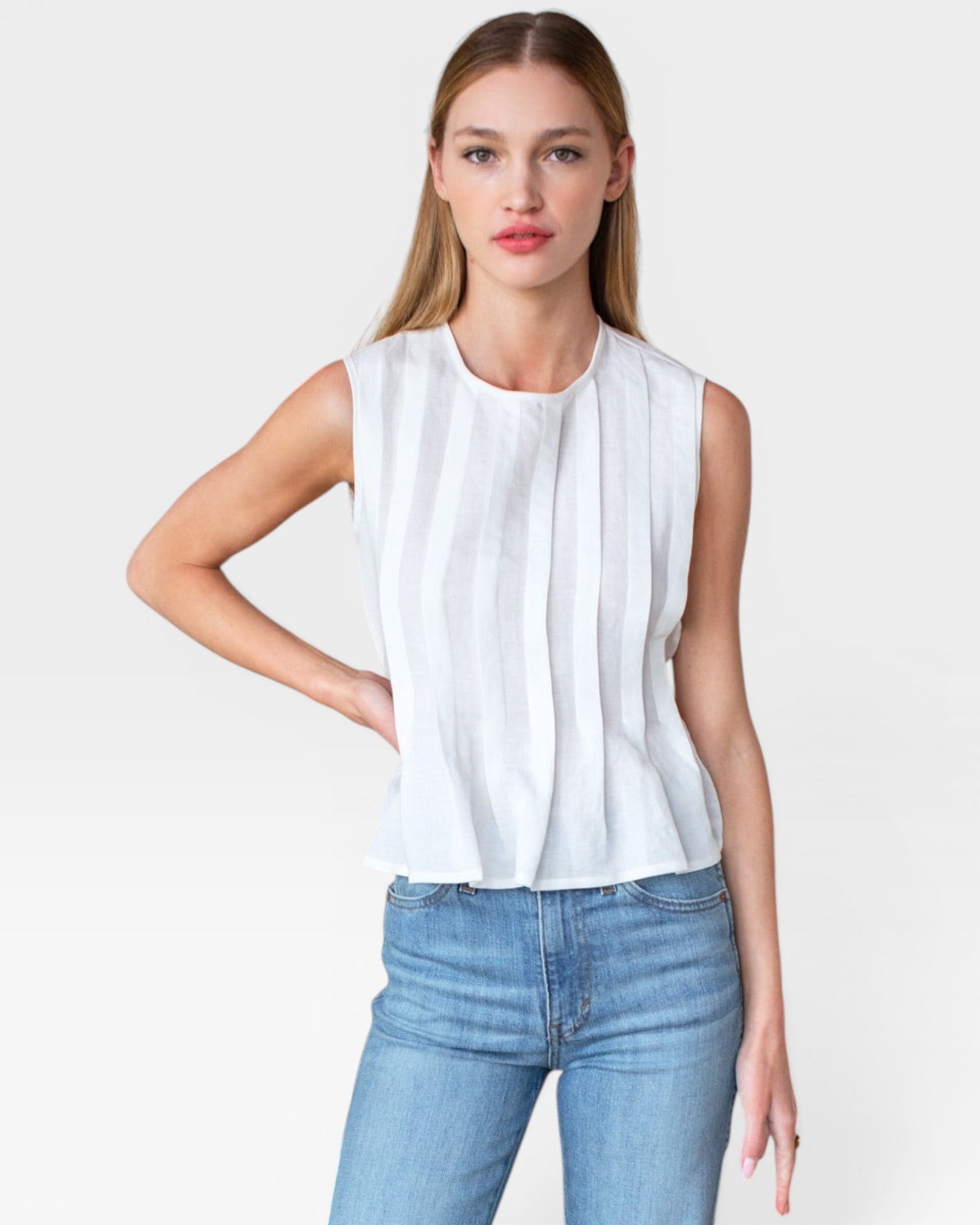 Plait Long Top - White — view 2