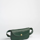 Green leather waist bag on a white background