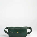 Green leather waist bag on a white background