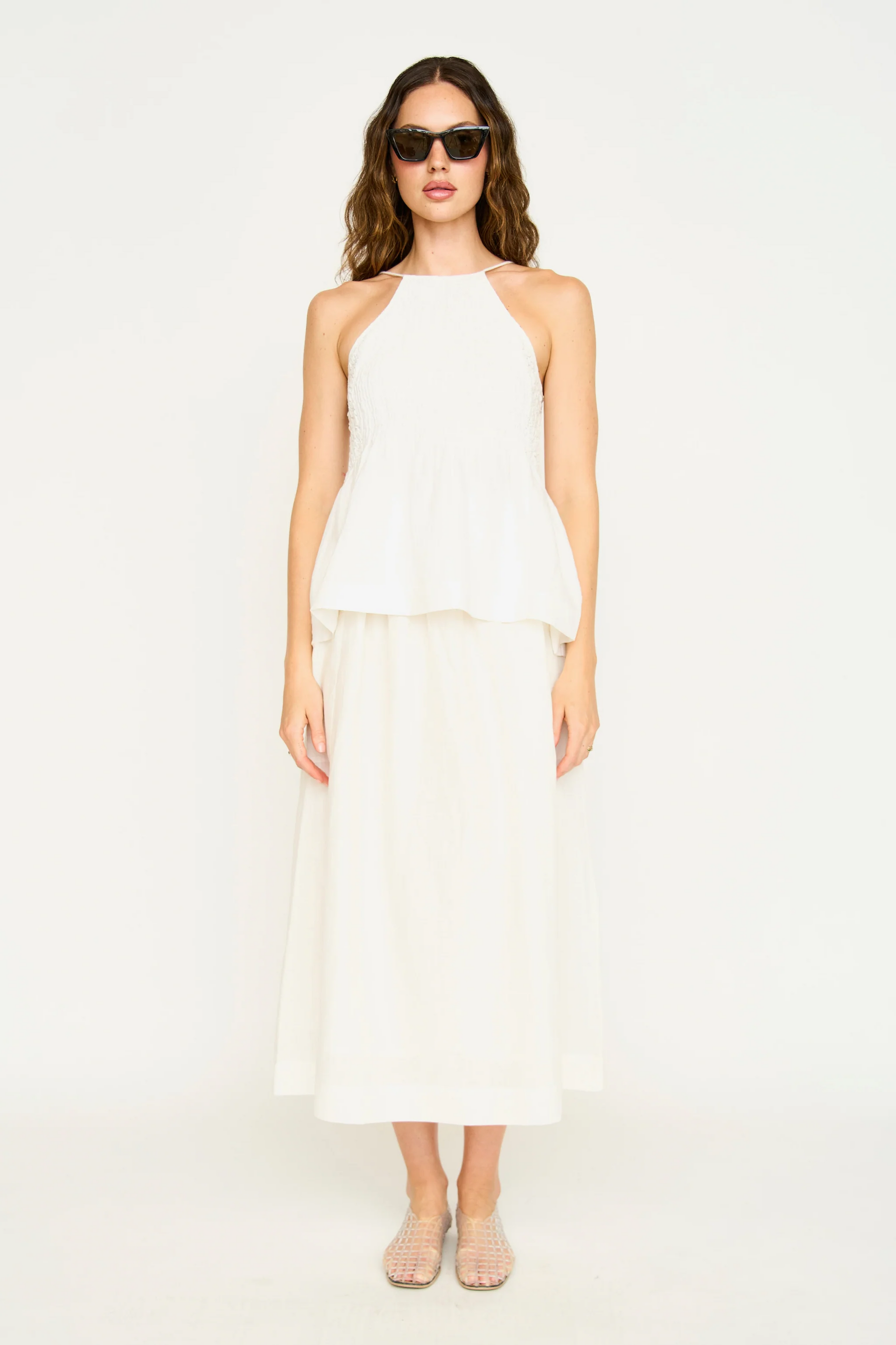 MYNE マイネ SHOULDER RIBBON TOPS  WHITE Standard Issue ~ White Tulle Top | MAIMOUN
