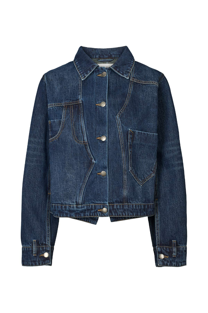 Blue denim jacket on a white background