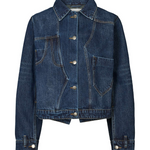 Blue denim jacket on a white background