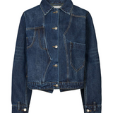 Blue denim jacket on a white background