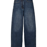 Lane Patchwork Denim Wide Leg Pants - Dark Washed Indigo
