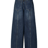 Lane Patchwork Denim Wide Leg Pants - Dark Washed Indigo