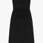 Black strapless dress on a white background