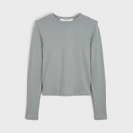 JONES + CO Lisa long sleeve shirt in griffin grey made from recycled cotton with a slim fit and crew neckline.