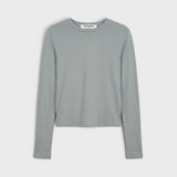 JONES + CO Lisa long sleeve shirt in griffin grey made from recycled cotton with a slim fit and crew neckline.