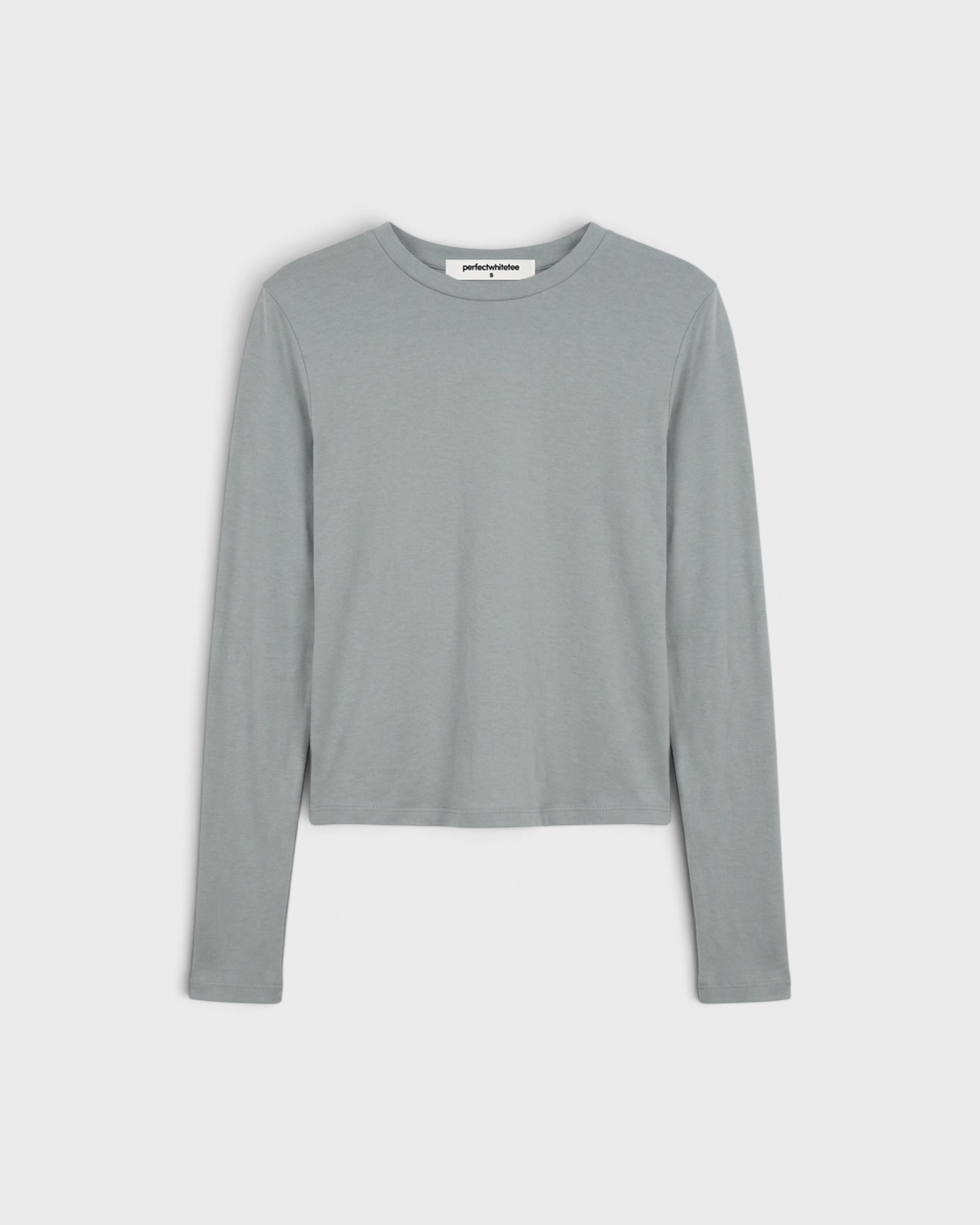 JONES + CO Lisa long sleeve shirt in griffin grey made from recycled cotton with a slim fit and crew neckline.
