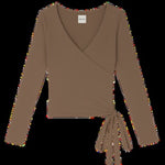 Vir Vita Margot Wrap Top in Bark, ballet wrap top with tie