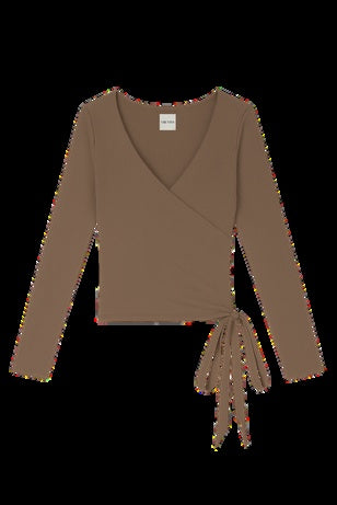 Vir Vita Margot Wrap Top in Bark, ballet wrap top with tie