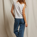 Margot Cotton Sleeveless V-Neck Tee - White — view 5