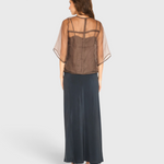 MIRTH Organza Field Top in Cocoa — worn, full length