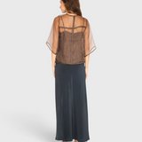 MIRTH Organza Field Top in Cocoa — worn, full length