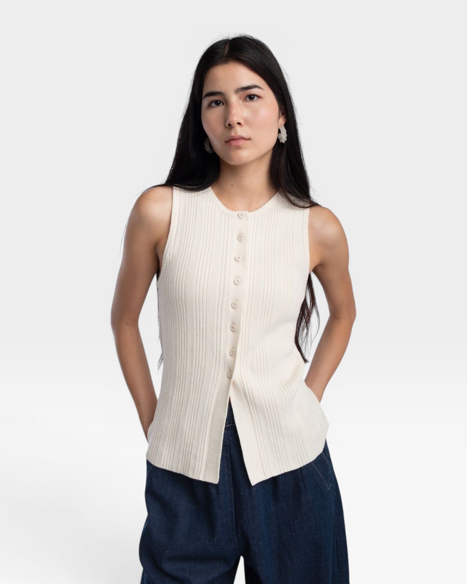 Mix Rib Vest - Cream — view 5