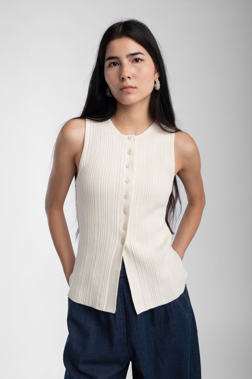 Mix Rib Vest - Cream — view 5