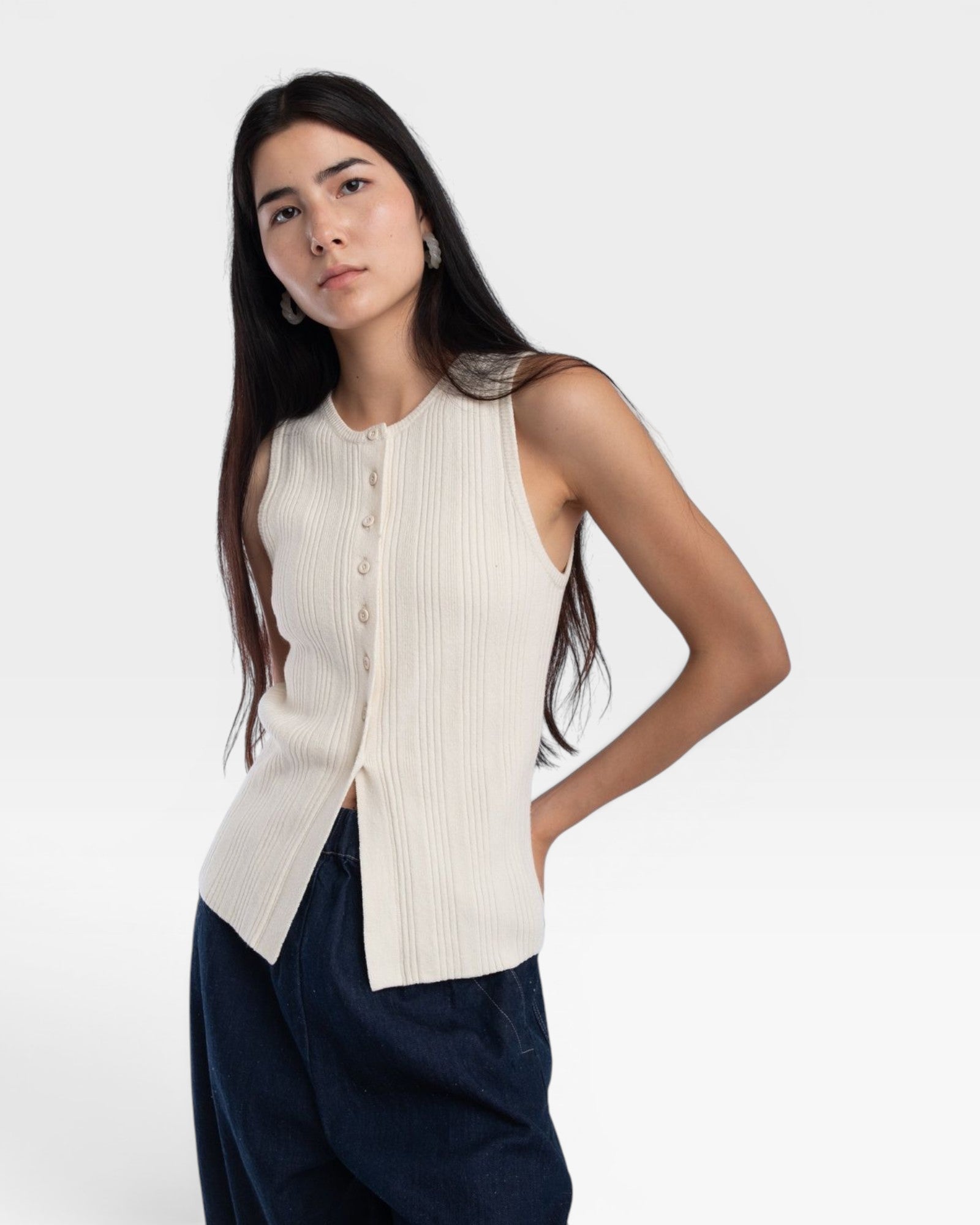 Micaela Greg Mix Rib Vest - Cream