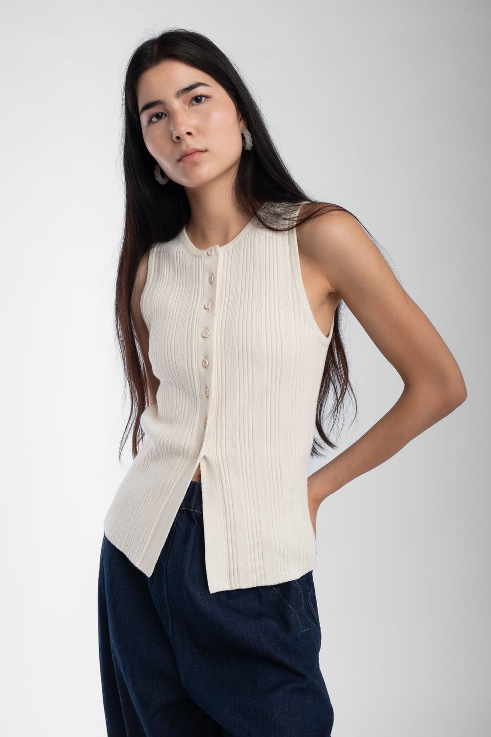 Micaela Greg Mix Rib Vest - Cream