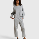 Perfect White Tee Sutton Pant in Heather Grey — styled front view with cropped sweatshirt