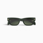 JONES + CO Parker cat-eye sunglasses in British Racing Green with gold hardware and Art-Deco inspired pin ornaments.
